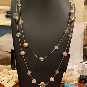 Loft Etched Crystal,Clear Crystal and Faux Pearl Necklace